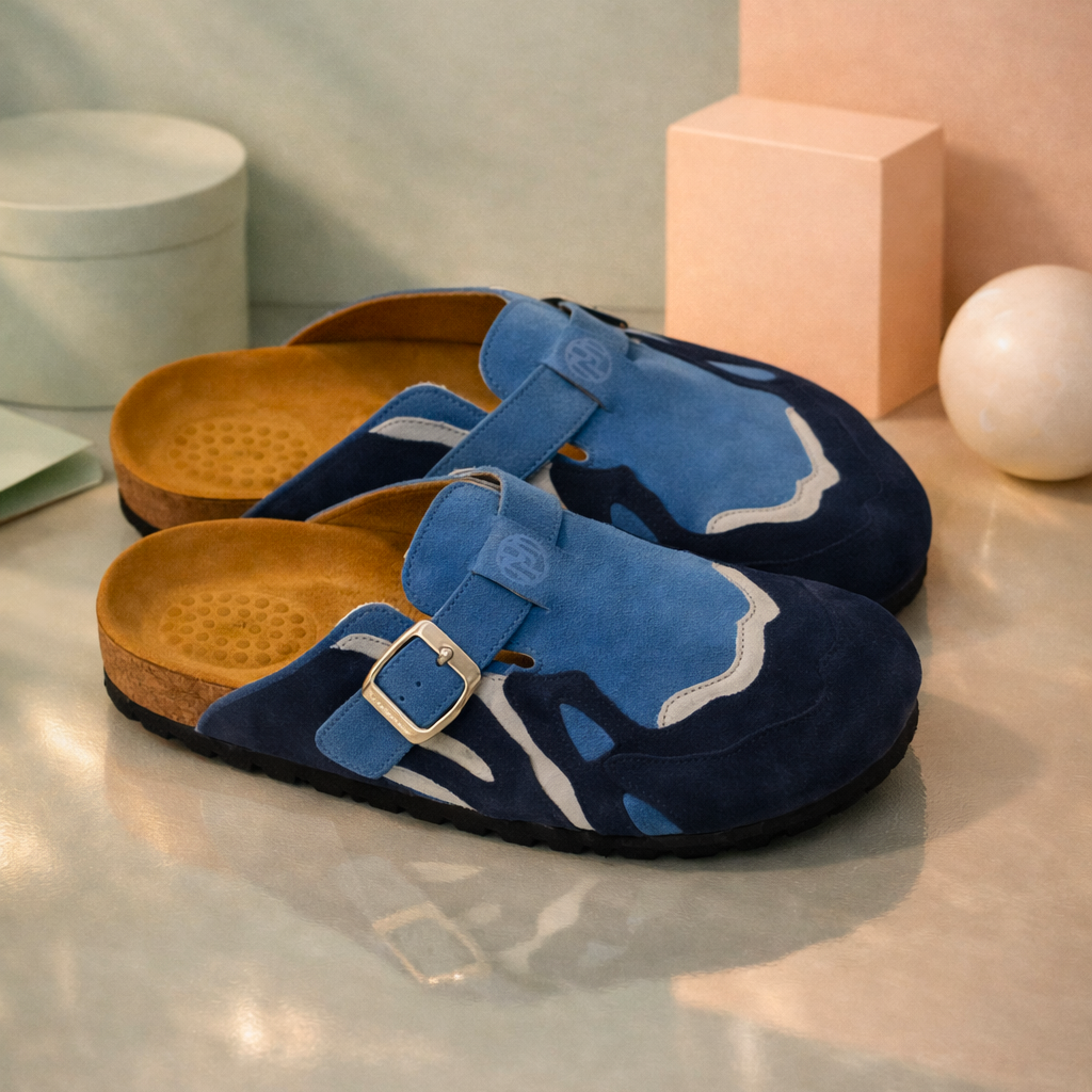Zuecos Pellmaro Premium de ante azul