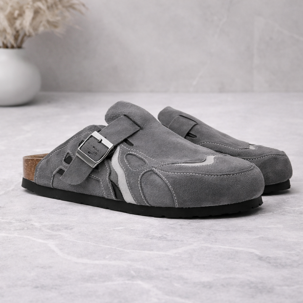 Zuecos premium de ante gris piedra