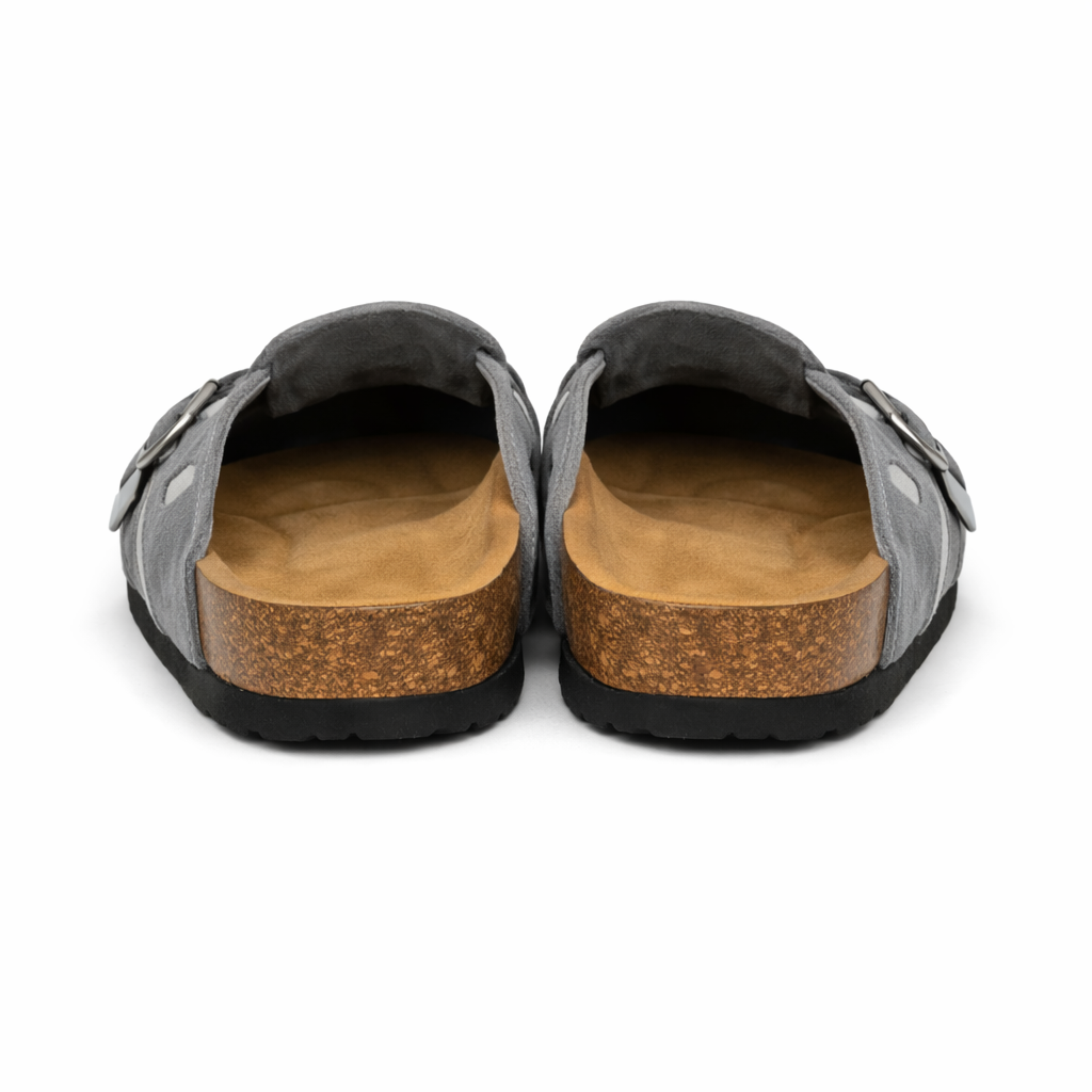 Zuecos premium de ante gris piedra